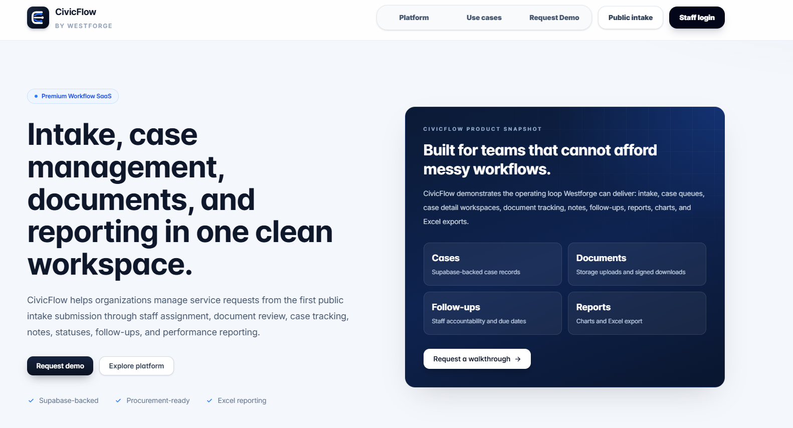 CivicFlow Case Management homepage
