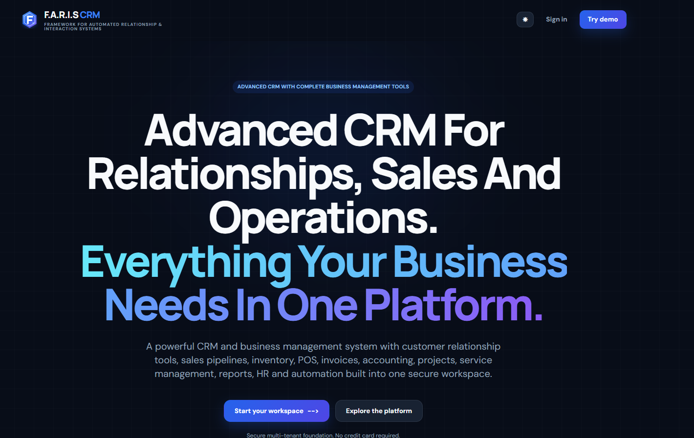 F.A.R.I.S CRM homepage