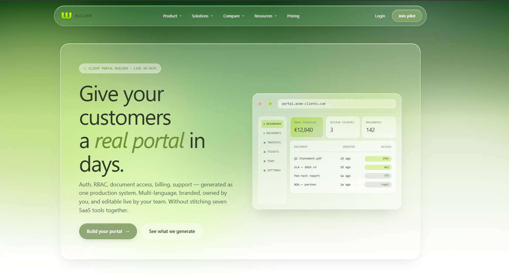 Weezzi Customer Portal homepage