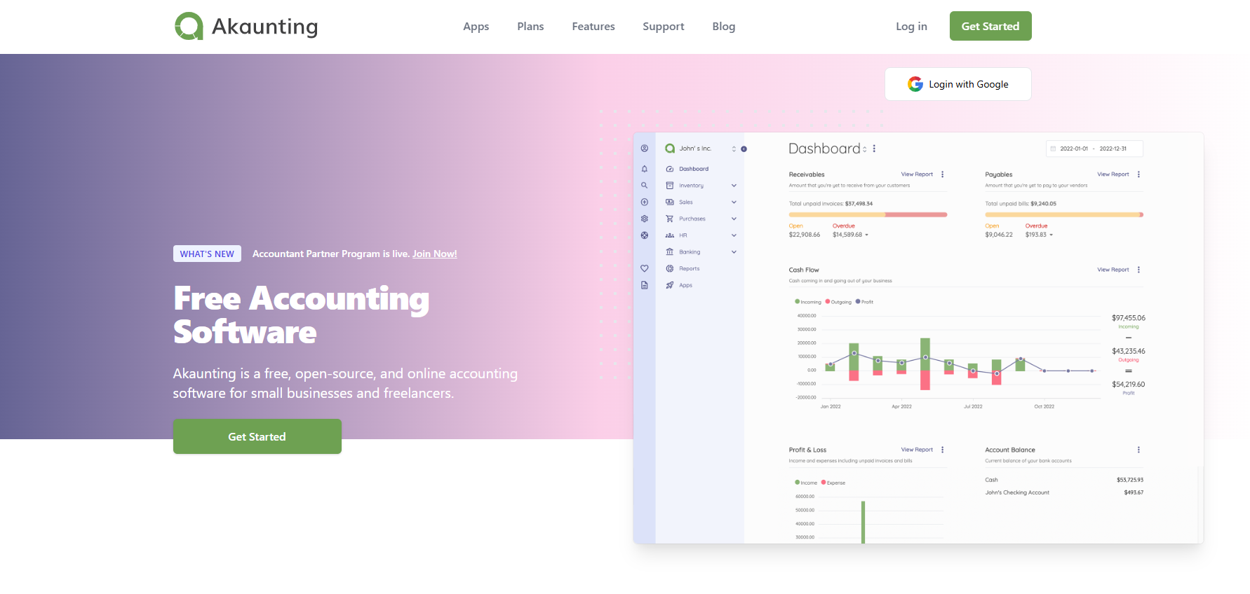 Akaunting Finance Platform homepage