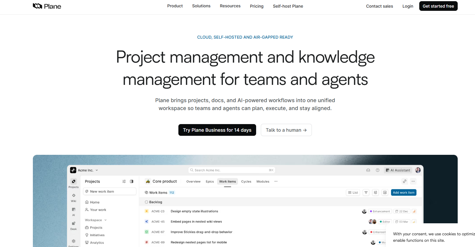 Plane Project Management homepage