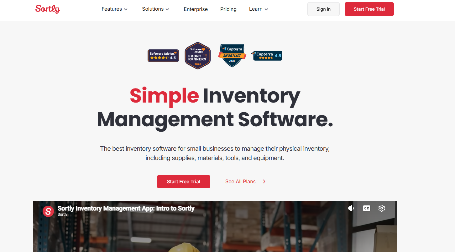 Sortly Inventory Management homepage