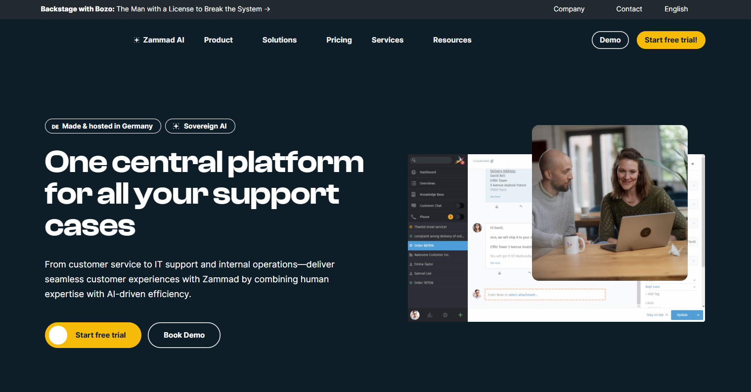 Zammad Service Desk homepage